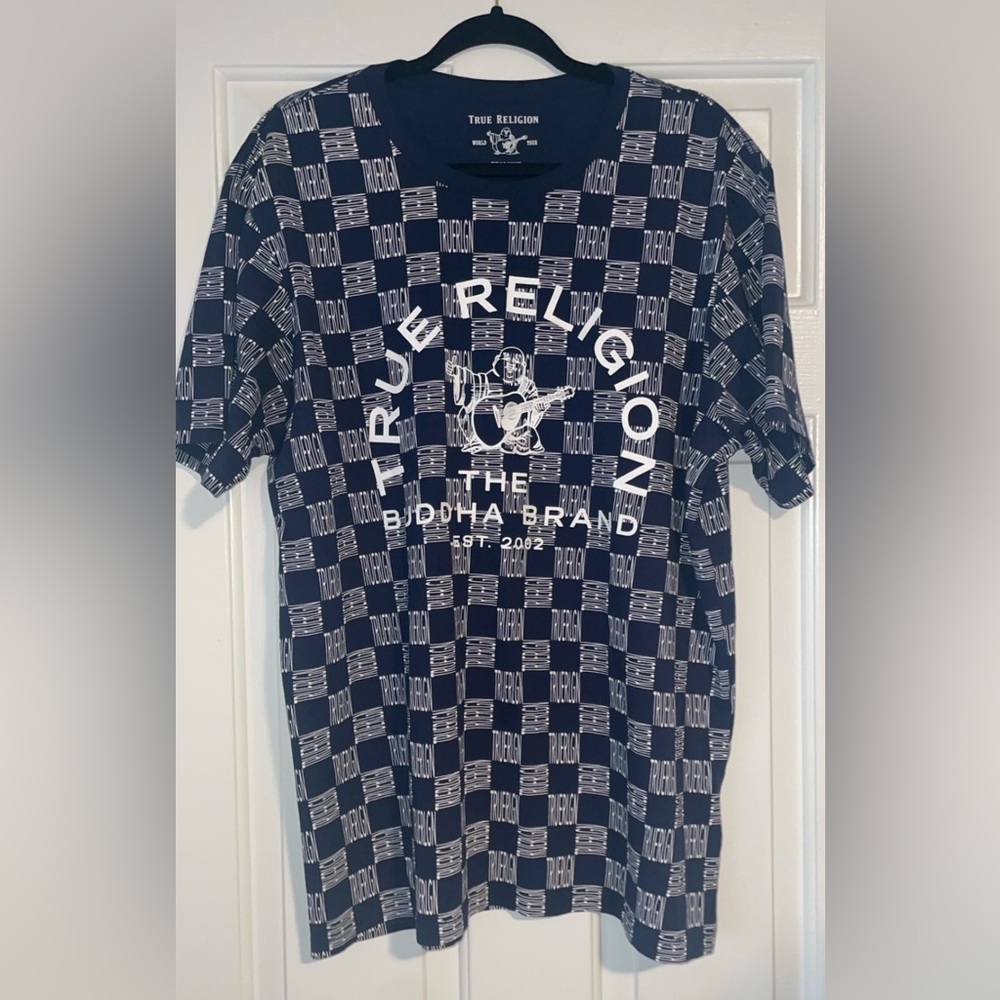 True Religion Navy and White Checkered T-Shirt